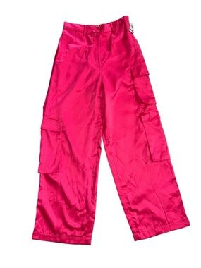 NEW HT 360 Collective Hot Pink Cargo Satin Wide leg Pants Size M